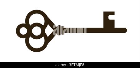 Antique skeleton key silhouette flat style brown graphic Stock Vector