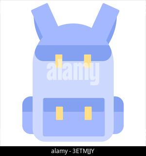Cute blue pastel backpack icon in flat design style isolated on background. Simple school bag illustration for education, student, stationery, travel, Stock Vector