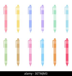 Cute pastel mechanical pencil icons set in flat design style. Colorful drafting and writing tools for school supplies, education projects, stationery Stock Vector