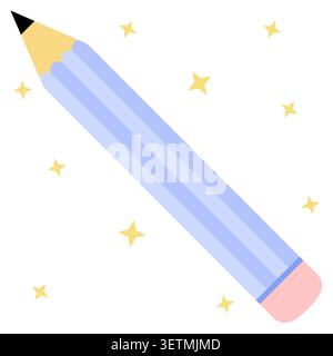 Cute blue pencil icon in flat design style. Simple writing tool illustration for school supplies, classroom activities, educational projects, statione Stock Vector