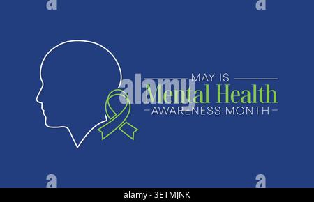 Mental health awareness month observed each year during May. it includes our emotional, psychological, and social well-being. It affects how we think, Stock Vector
