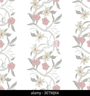 Twining Chintz Stripe vertical borders seamless pattern background. Stock Vector
