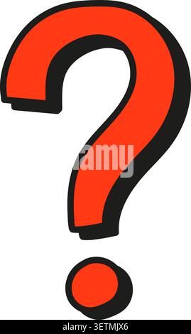 Red question mark icon cartoon style with black outline Stock Vector