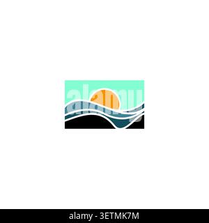 Sun And Wave Logo Vector. Sunset Ocean Design Stock Vector