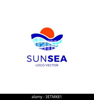 Sun and sea logo vector design. wave sun icon Stock Vector