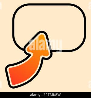 Orange curved arrow entering rounded rectangle beige flat outline Stock Vector