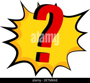 Red question mark pop art comic burst yellow background Stock Vector