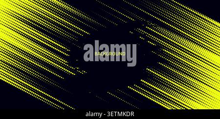 Abstract Cyberpunk Yellow and Dark Blue Halftone Dot Pattern Background with Dynamic Futuristic Diagonal Speed Lines Texture for Modern Digital Banner Stock Vector