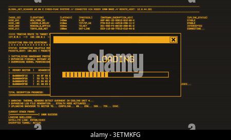 Retro monochrome amber loading message window Stock Vector