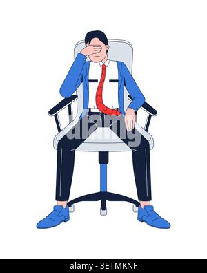 Stressed businessman sitting in office chair with face palm 2D cartoon character Stock Vector