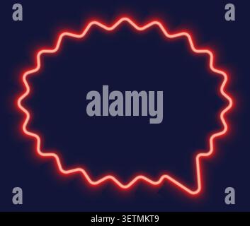 Neon speech bubble wavy red glow on dark blue background Stock Vector