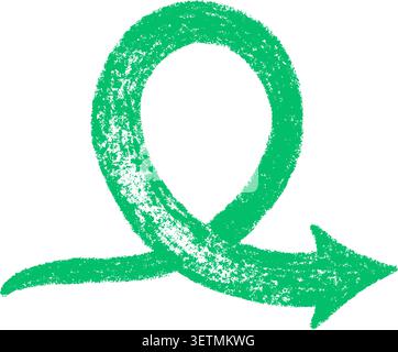 Hand drawn crayon arrow. Doodle bold green loop arrow design. Bold chalk line with pointer icon. Crayon design element with pencil grunge texture Stock Vector