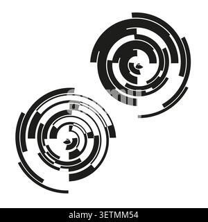 Geometric circular forms pack features black vector fragmented ring shapes. Minimal collection visualizes abstract hud. eps 10 Stock Vector