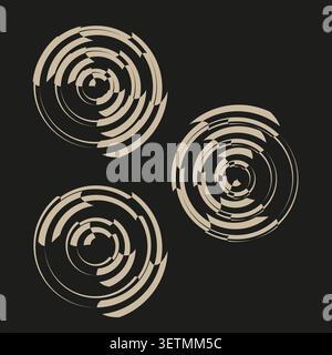 Abstract circular brushstroke forms pack features beige vector grunge spirals. Minimal collection visualizes handmade art. eps 10 Stock Vector