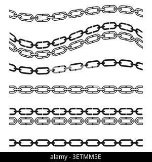 Basic geometric forms pack features black vector wavy chain shapes. Minimal collection visualizes abstract divider. eps 10 Stock Vector