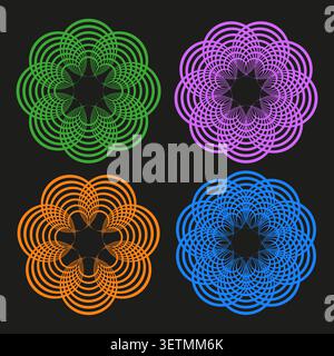 Abstract geometric rosette forms pack features colorful vector guilloche mandalas. Decorative collection highlights award. eps 10 Stock Vector