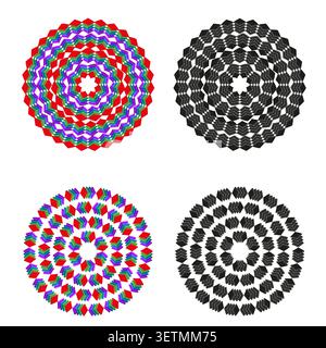 Dotted mandala forms pack features colorful vector circular halftone shapes. Vibrant collection visualizes geometric art. eps 10 Stock Vector
