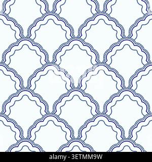 Sophisticated nautical scallop pattern framed by rope-inspired scalloped medallion Stock Vector