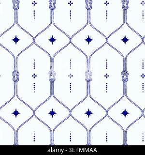 Sophisticated nautical seamless pattern featuring rope latticework Stock Vector