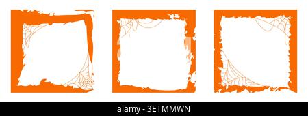 Halloween frames with spider web decorations in a grunge style. Fun spooky illustration for greeting cards party invitations posters and social media Stock Vector