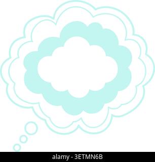 A layered cloud shaped thought bubble icon in pale blue with a blank center Stock Vector