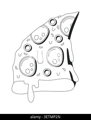 Pepperoni pizza slice with melted cheese 2D line object Stock Vector