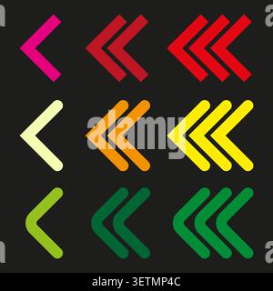 Chevron arrow forms pack features colorful vector geometric direction signs. Vibrant collection enhances navigation design. eps 10 Stock Vector