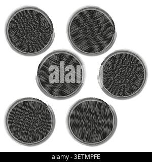 Abstract circular forms pack features grey vector grunge fingerprint shapes. Minimal collection visualizes texture. eps 10 Stock Vector