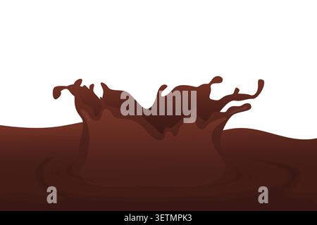 Liquid chocolate splash crown isolated on dark brown wave background Stock Vector