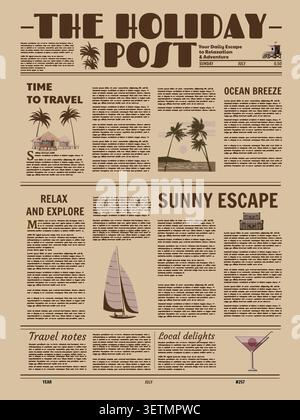 Travel newspaper front page The Holiday Post Stock Vector
