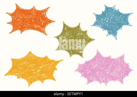 Speech bubble frame for text with crayon texture. Comic hand-drawn box. Chalk and pastel pencil vector doodle shapes for chat. Cute color clouds with Stock Vector