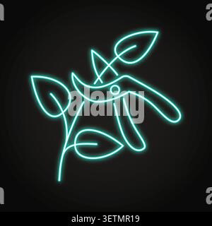 Plant pruning neon icon. Branch trimming with pruning shears. Vector illustration Stock Vector