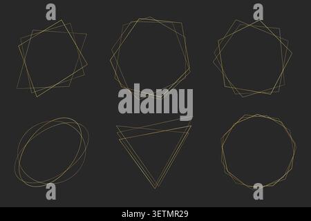 Golden geometric frames. Vector wedding thin line border. Simple modern rectangle abstract shapes. Luxury foil design for invitation and menu. Stock Vector