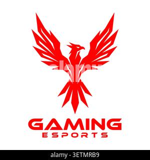 Powerful phoenix-inspired esports gaming logo featuring sharp wings, aggressive symmetry, and a bold modern design that symbolizes rebirth, strength, Stock Vector