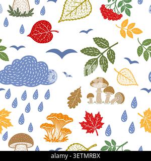 Autumn abstraction seamless pattern. Hand drawn. Not AI, vector illustration. Stock Vector