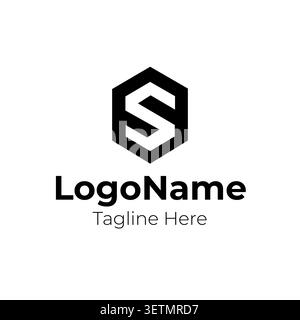Abstract S Letter Shield Logo Modern Geometric Hexagon Emblem Stock Vector