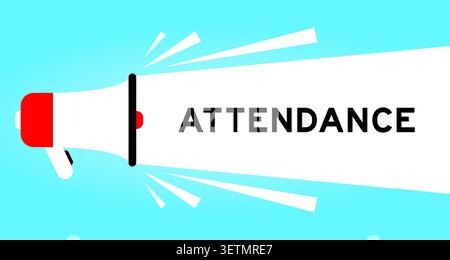 Color megaphone icon with word attendance in white banner on blue background Stock Vector
