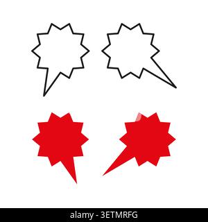 A collection of dynamic spiky star shaped Vector speech bubbles and sale bursts, presented in both outline and solid red designs. EPS 10. Stock Vector