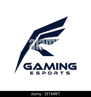 Modern falcon wing esports logo featuring sharp geometric lines and a sleek futuristic design. Created for gaming teams, esports organizations, stream Stock Vector