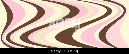 Pink, brown and beige wavy abstract horizontal banner background, retro 70s groovy fluid distorted lines template for website headers, social media covers and minimalist print design. Vector illustration Stock Vector