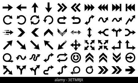 Black Arrow Vector Icon Pack – Minimal Directional Arrow Icons Collection for UI Design Stock Vector