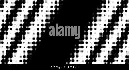 Halftone diagonal pattern with gradient dot lines creating dynamic comic style background. Vector template features circular shapes fading from black to white tone transitions. Stock Vector