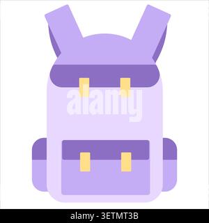 Cute purple pastel backpack icon in flat design style isolated on background. Simple school bag illustration for education, student, stationery, trave Stock Vector