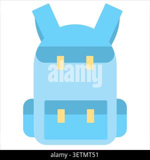 Cute sky blue school bag icon in flat style. Simple educational accessory illustration suitable for students, classroom projects, stationery themes, w Stock Vector