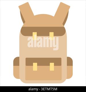 Cute brown school bag icon in flat style. Simple educational accessory illustration suitable for students, classroom projects, stationery themes, web Stock Vector