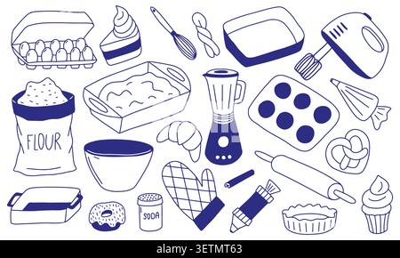 Baking Ingredients and Utensils Doodle Vector Set Stock Vector