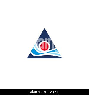 Wave Sun Logo Vector Illustration. Triangle Wave Sun Logo Stock Vector