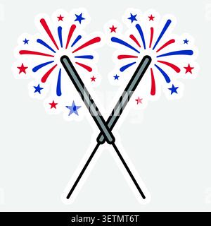 Cute patriotic sparklers sticker vector illustration Stock Vector