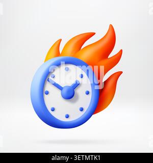 3D Clock with flame representing deadline. Stock Vector