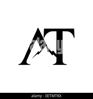 AT Monogram Logo with Mountain Peak Negative Space Elegant Lettermark Design Stock Vector